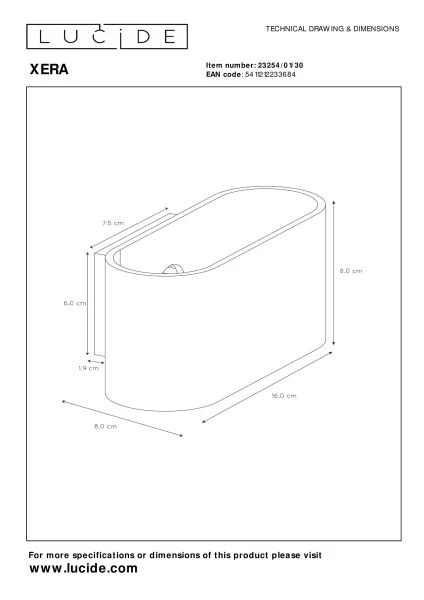 Lucide XERA - Lámpara de pared - 1xG9 - Negro - técnico